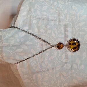 Elegant Silver and Leopard Print Pendant Necklace [2/$10]